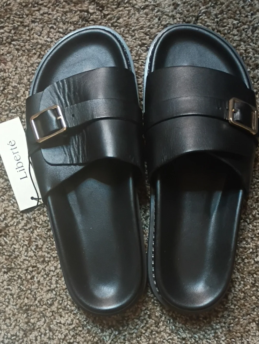 Liberté Women's Black Slide Sandals with Buckle